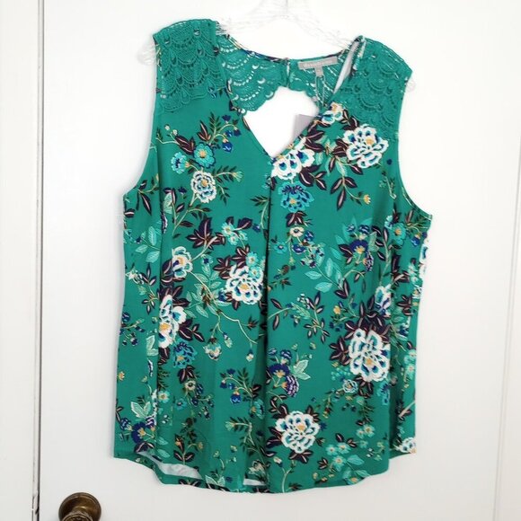 Daniel Rainn Fantine Green Floral Crochet Sleeveless Top - Picture 1 of 8